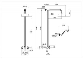 Душевая стойка со смесителем для верхнего и ручного душа, золото Cezares OLIMP-CD-03/24-M